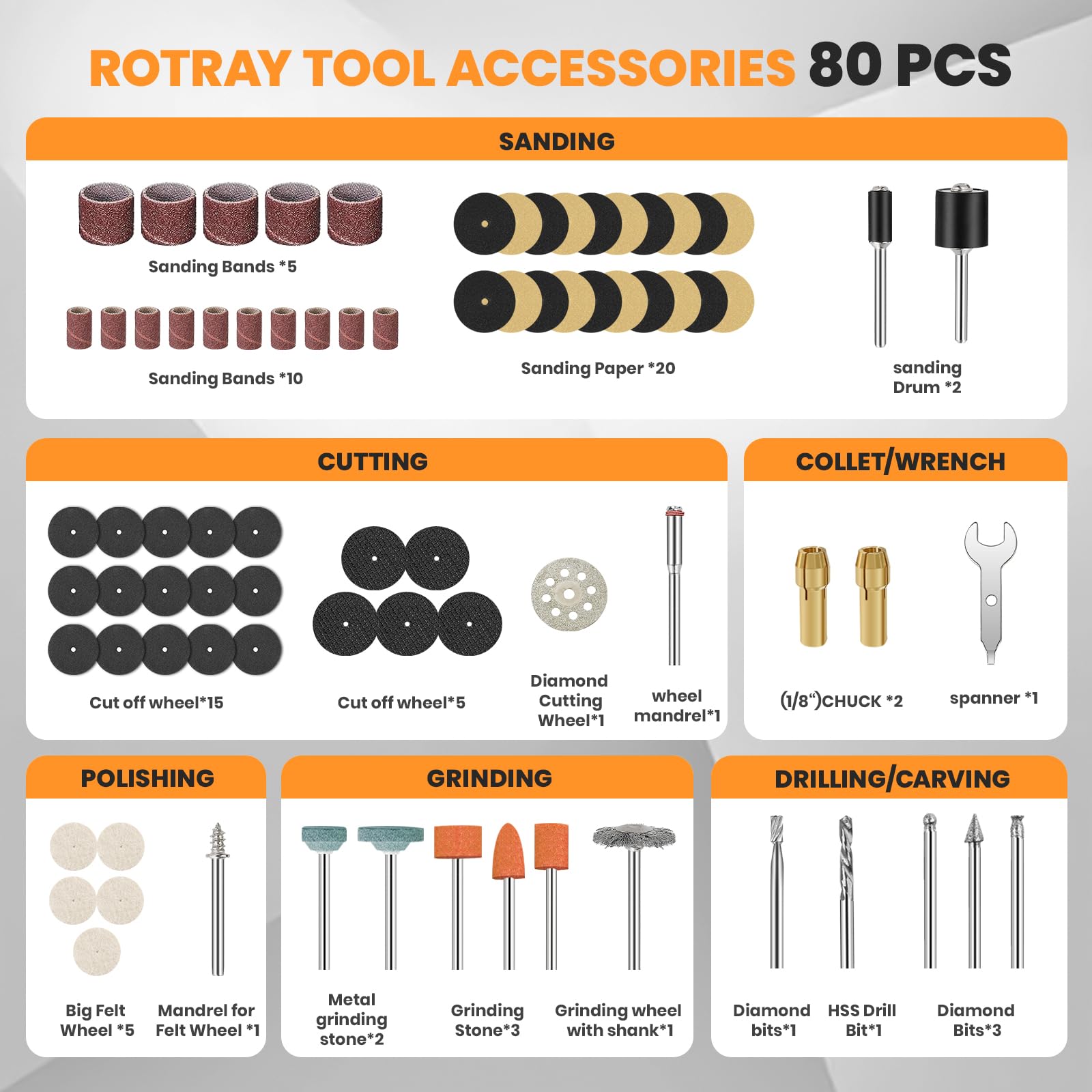HARDELL Kit di utensili rotanti senza fili da 8 V, 5 velocità variabili, 80 accessori, 28000 giri/min, utensile elettrico per levigatura, lucidatura, incisione, rettifica, foratura, artigianato fai da