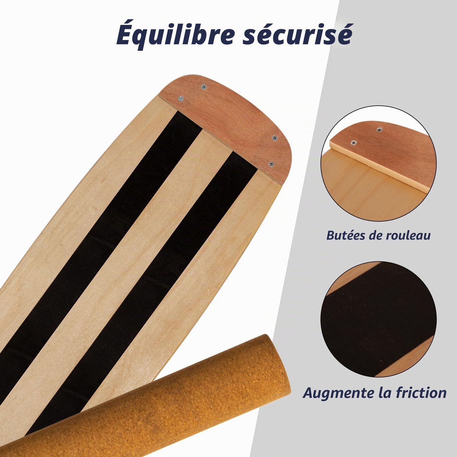Leogreen Planche d'équilibre en bois avec Rocker Skateboard d'intérieur | Balance Board en Bois Trickboard et entraîneur d'équilibre, idéale Fitness Yoga Surf