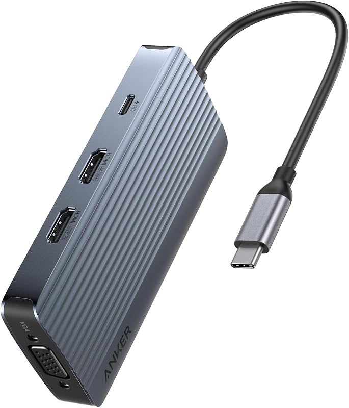Hub USB-C 8 en 1, base de acoplamiento USB C Dongle multipuerto de triple pantalla con 2 HDMI y VGA, transferencias de datos 5Gbps, puertos USB para MacBook Air/Pro, Dell XPS, iPad Pro y más | Puertos USB-A y USB-C con transferencia de datos 5Gbps, compatible con MacBook Air/Pro, Dell XPS, iPad Pro y más