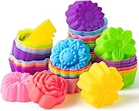 Vista 1 de R HORSE 42 Pack Mini Silicone Cupcake Molds Multi Flower Shaped Baking Cups Non-Stick Muffin Baking Mould Washable Cupcake Cake Cup Liners Mold for