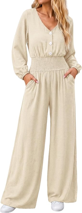 Womens Jumpsuits Dressy Casual Long Sleeve Wide Leg Fall Outfits