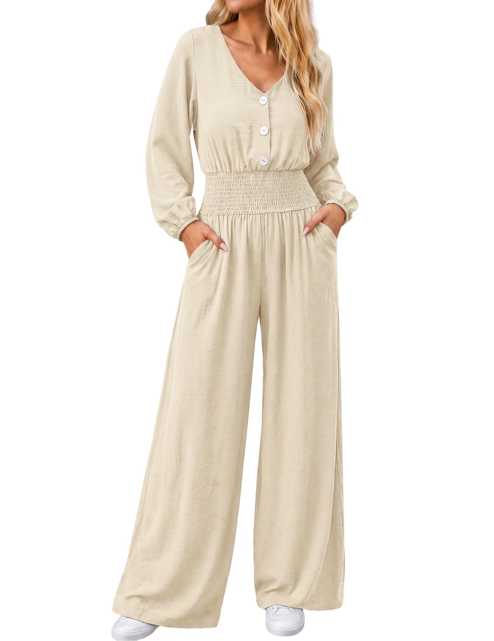 lookboho Womens Jumpsuits Long Sleeve V Neck Dressy Casual 2026 High Waist Romper Wide Leg Pants One Piece Outfits-picture-30