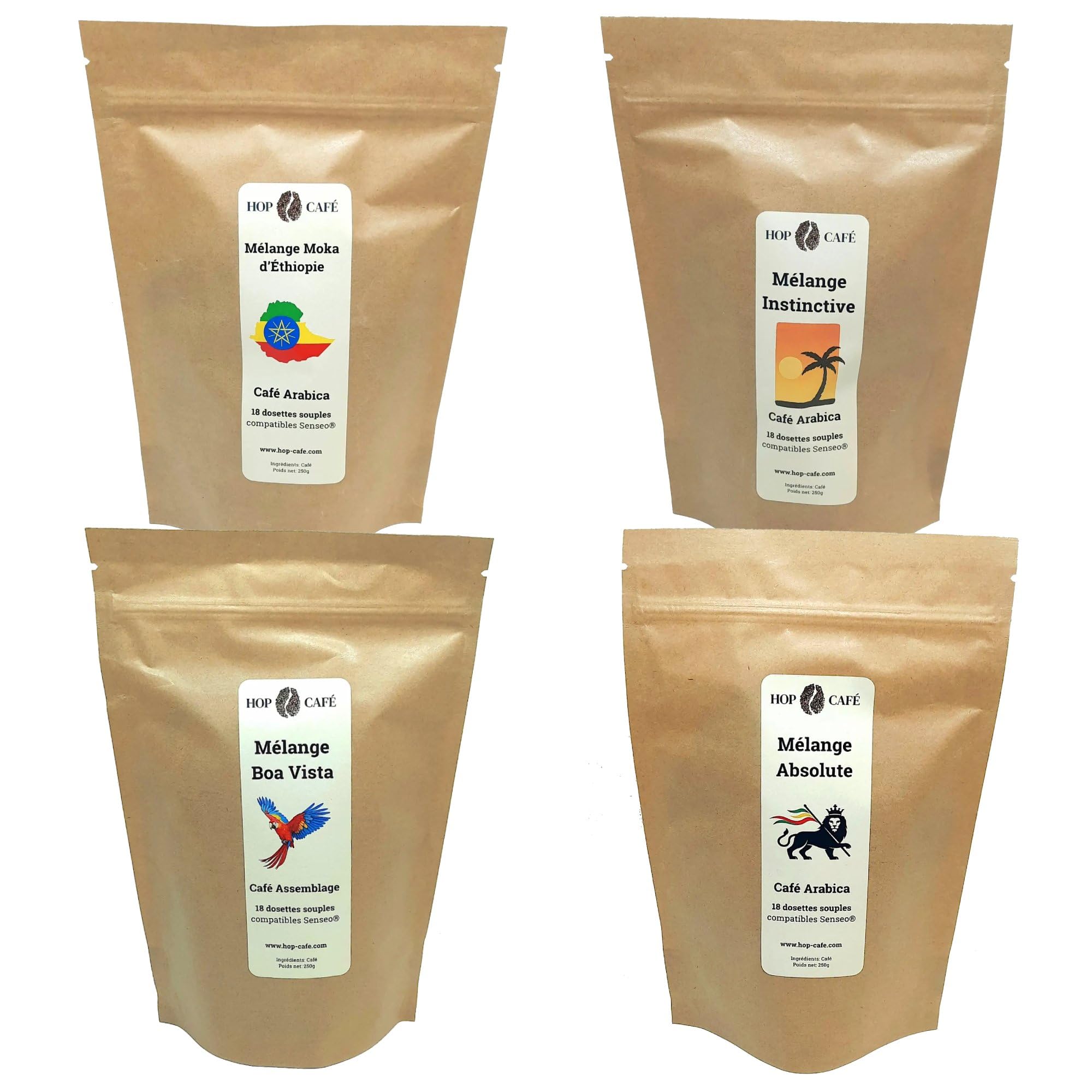 HOP CAFE 4 x 18 Dosettes Souples, Cafés Natures