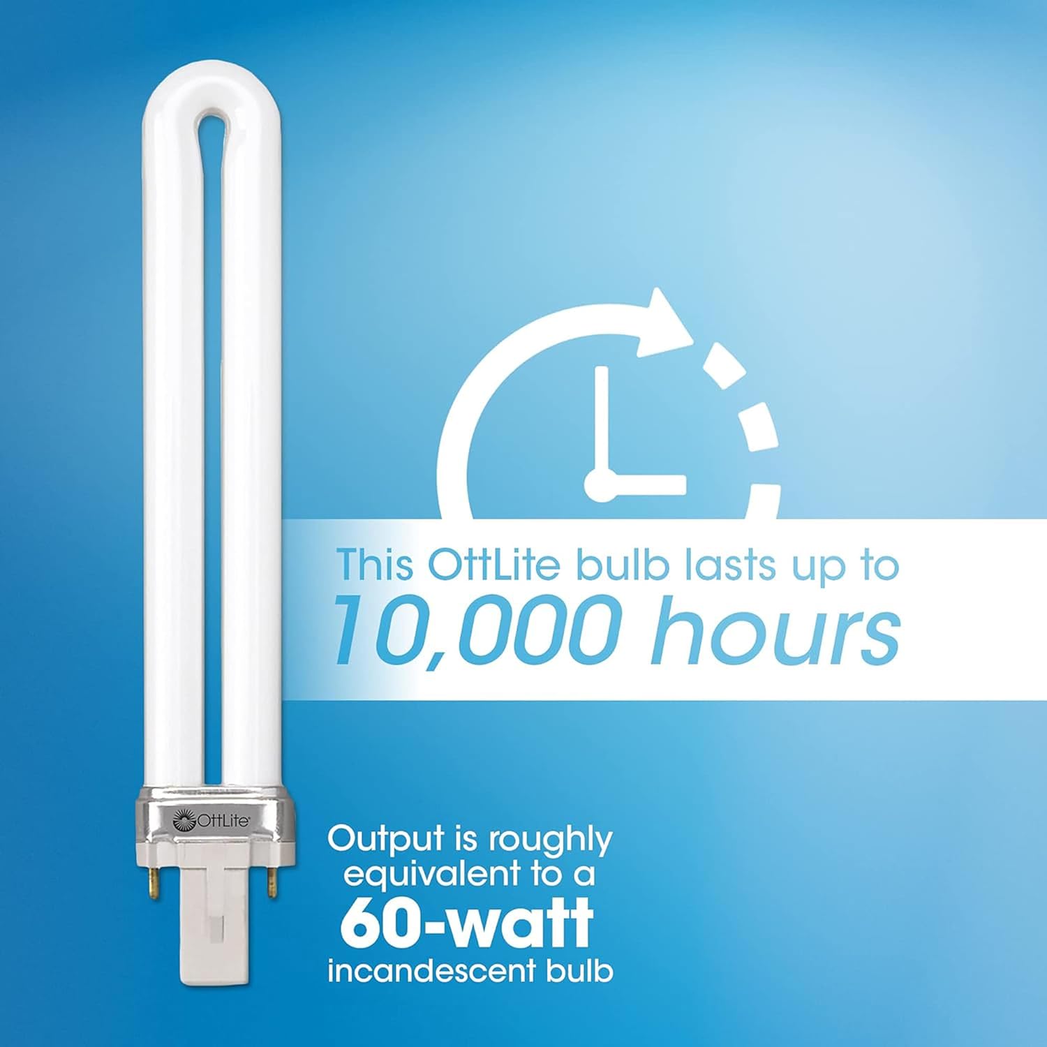 Diagram showing the OttLite Slimline Desk Lamp adjusting height from 14.75 to 19.75 inches.