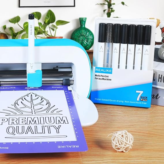 REALIKE Black Pens Set Compatible with Cricut Joy/Xtra, 7 Pack Variety Pens Include Fine Point Pen,Glitter Gel, Marker, Calligraphy Writing Drawing Pens