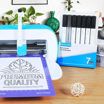 REALIKE Black Pens Set Compatible with Cricut Joy/Xtra, 7 Pack Variety Pens Include Fine Point Pen,Glitter Gel, Marker, Calligraphy Writing Drawing Pens