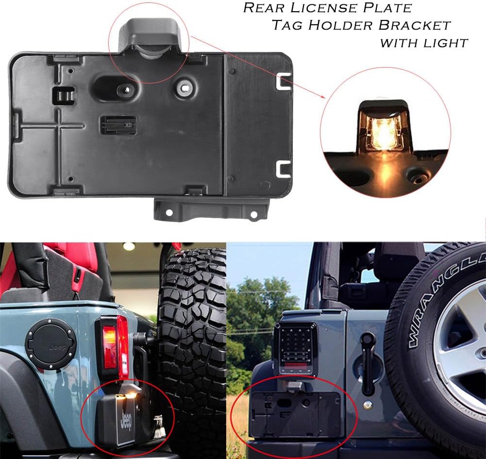 GZYF Rear License Plate Mount Bracket Black with Light for Jeep Wrangler 2007-2015