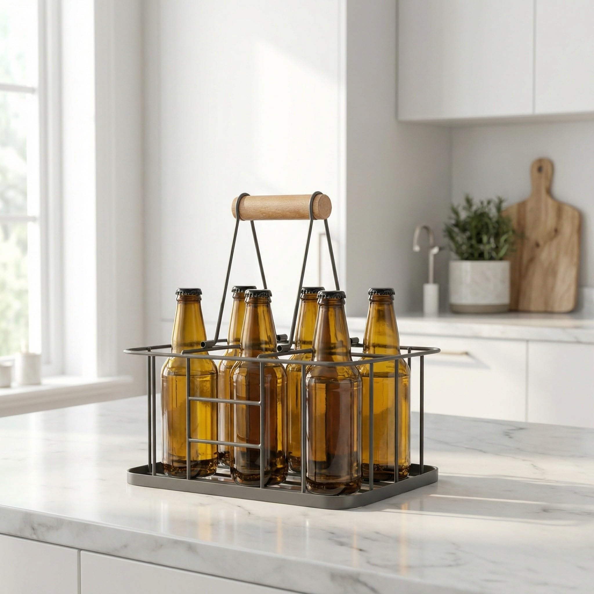 Handliches Weinregal Flaschentasche 6 Flaschen aus Carbonstahl und Holz mit Einfachem Design Leicht zu Tragen für Riegel und Nachtclubs