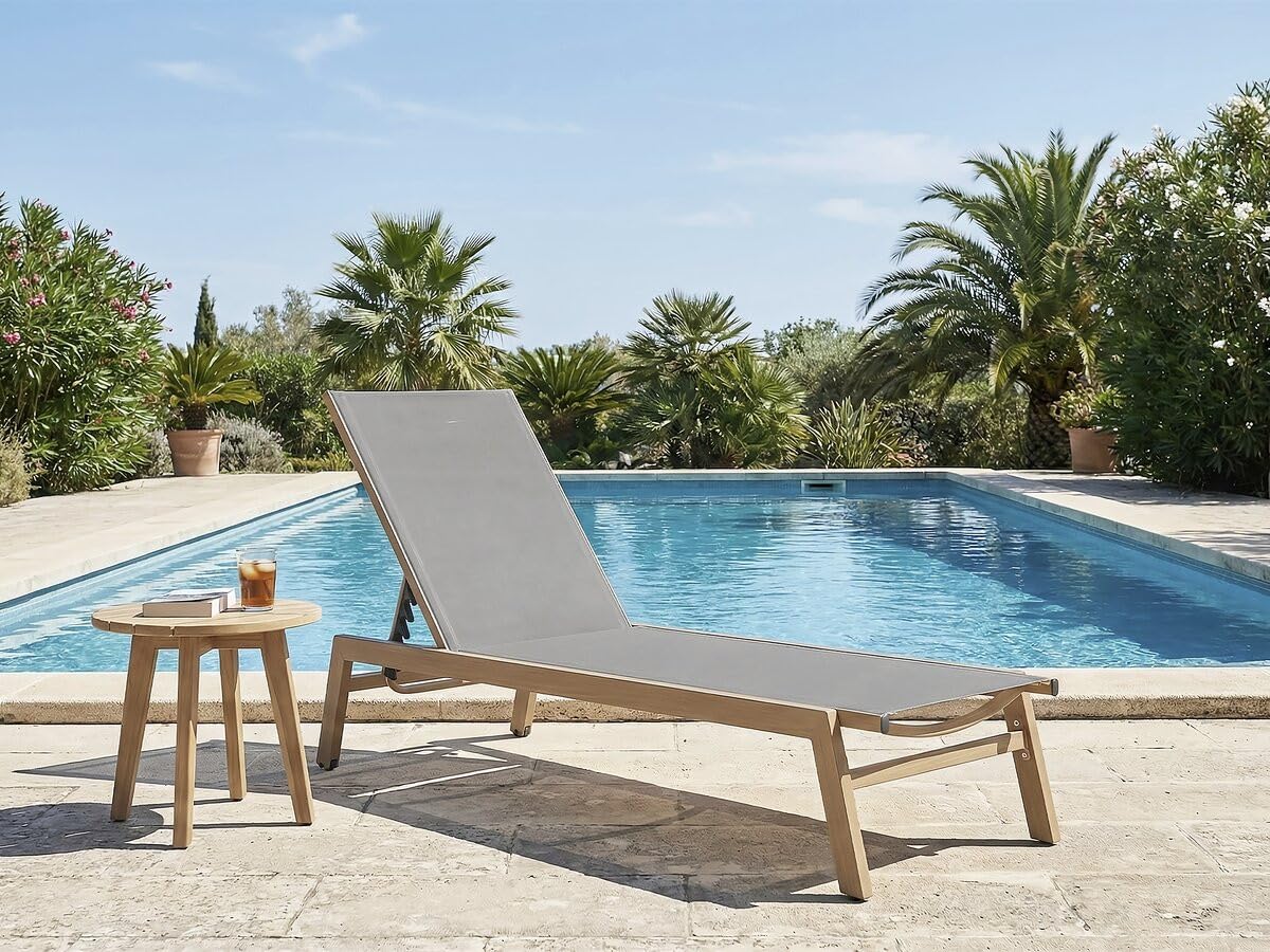 habitat et jardin Aluminium-Sonnenliege mit Holzoptik Elysia – Hellgrau