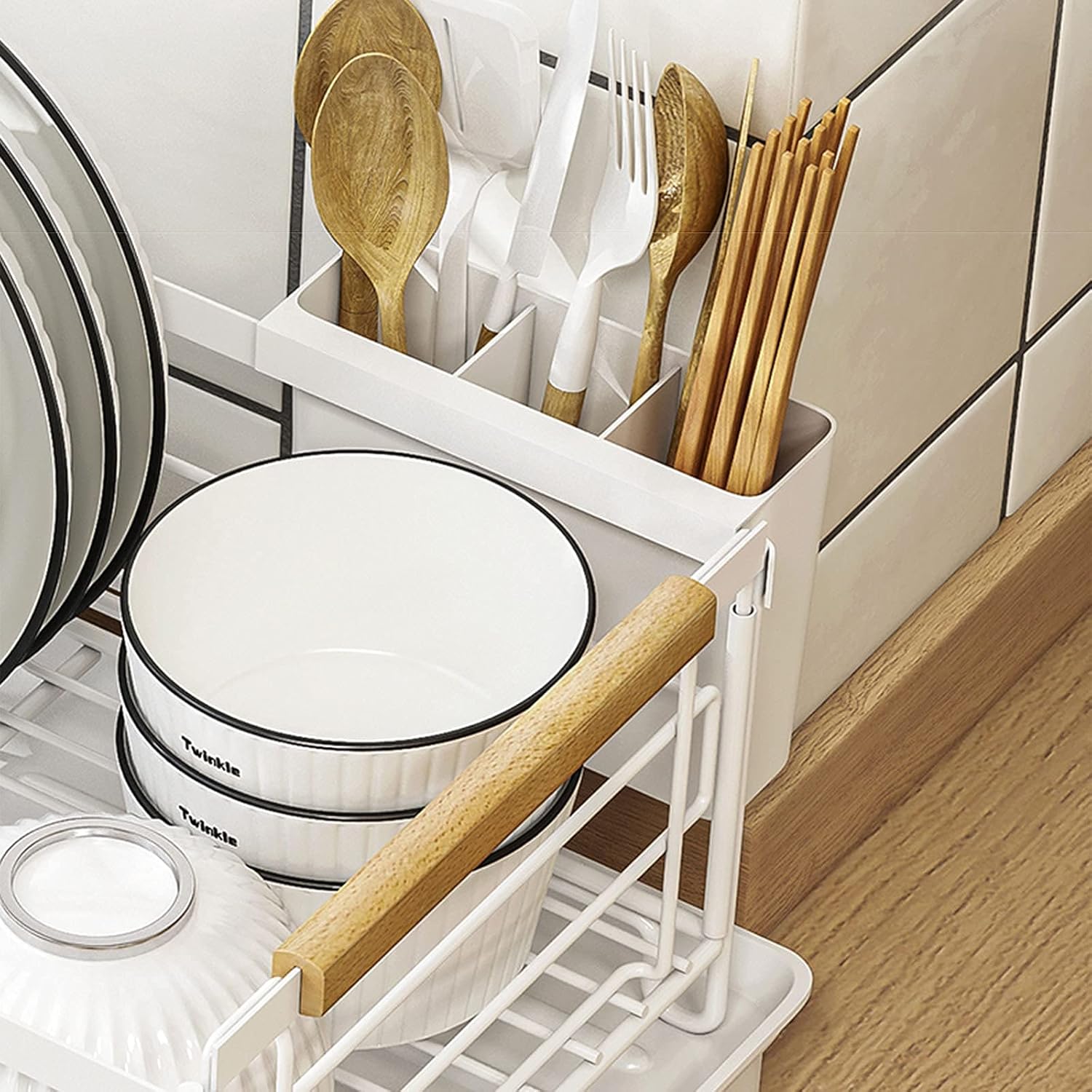 Dish Drying Rack Kitchen Dish Storage Supplies Drying Dish Rack Large Capacity Drain Rack Sink for Dishes and Chopsticks Dish Storage Rack,White,20 * 42 * 30Cm