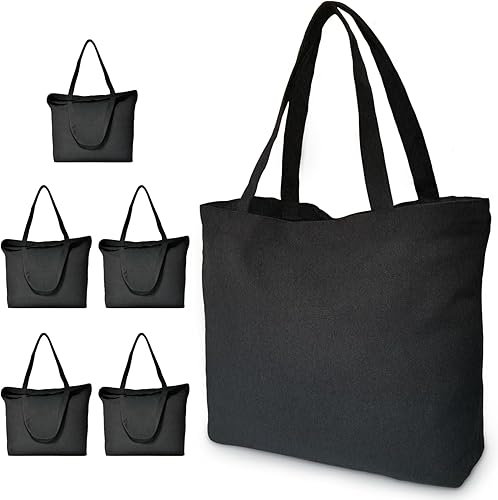 Koolmox Bolsas de lona color negro, 17 x 14 pulgadas, 12 onzas, bolsas de algodón resistentes con asas y refuerzo inferior, bolsa de compras