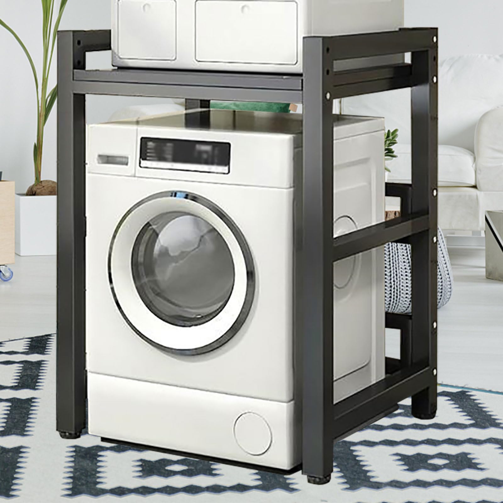 Dernoing Black Black Tumble Dryer Stacking Kit Height Adjustable, Metal Frame Washing Machine Stacking Kits 800Kg Load, Washing Machine Stand For Home Bathroom/Commercial (, H:95-105Cm)