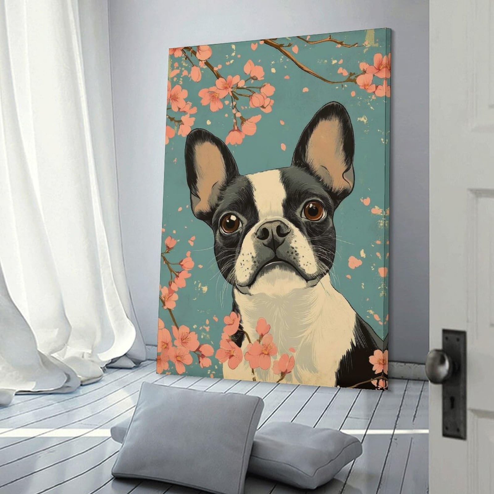 Junmoney Boston Terrier Art Print Wall Art Print, 24x36inch(60x90cm), for Living Room, Bedroom, Office Or Hallway, Canvas Wall Art That Fits Changing Layouts