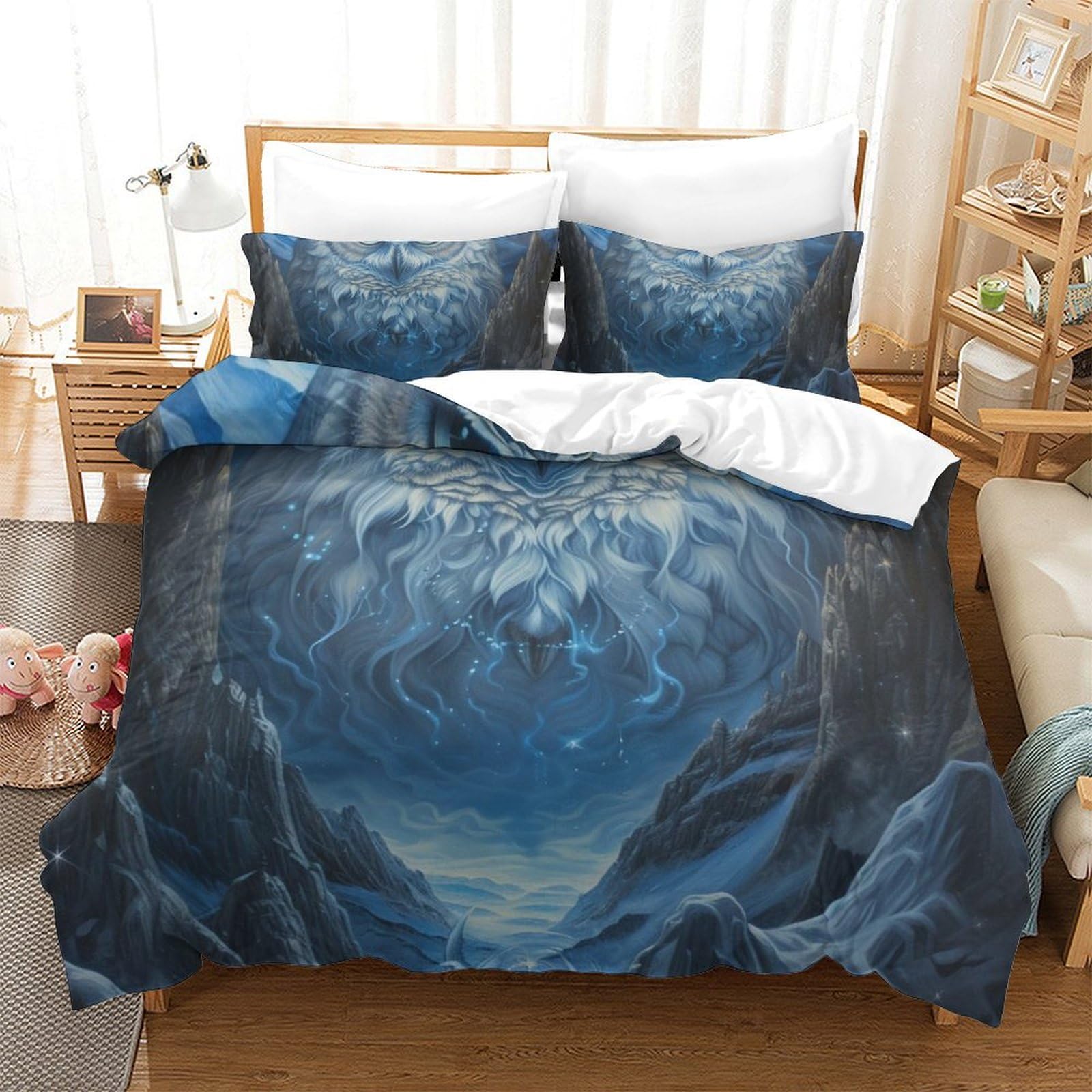 Housse de couette blanche chouette 3D microfibre Super King 260x220 cm