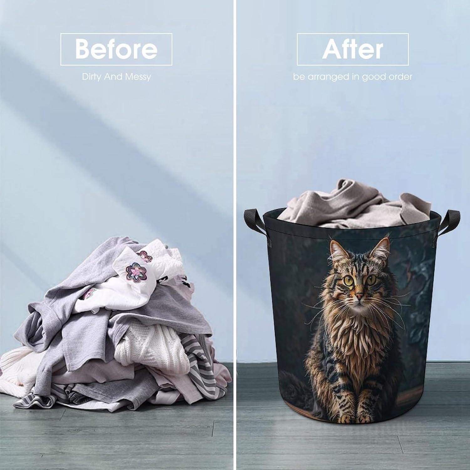13.8 × 13.8 × 17.3 Inches Collapsible Laundry Baskets Cute Cat Printed Waterproof Laundry Hamper Foldable Dirty Clothes Storage Bin for Bathroom Bedroom Office image 5