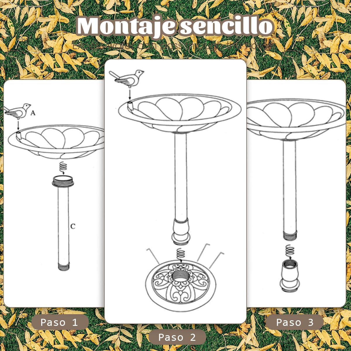 SOARS Comedero Pájaros Exterior, Bebedero para Pájaros de 72 cm de Altura, Baño Aves Estilo Retro Incl. 3 Clavos de fijación, Resistente a la Intemperie para balcón, jardín y Bosque (Bronce)