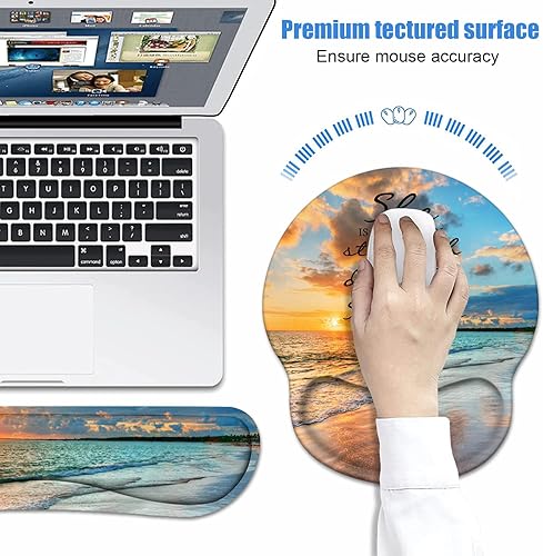 Miniatura 4 de Reposamuñecas para teclado + alfombrilla para mouse con posavasos, base de poliuretano antideslizante, alfombrilla ergonómica para mouse para el