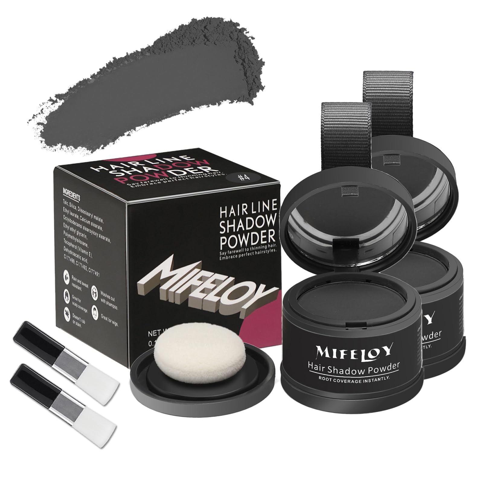 MIFELOY 2 Set Root Cover Up Powder, Dark Grey