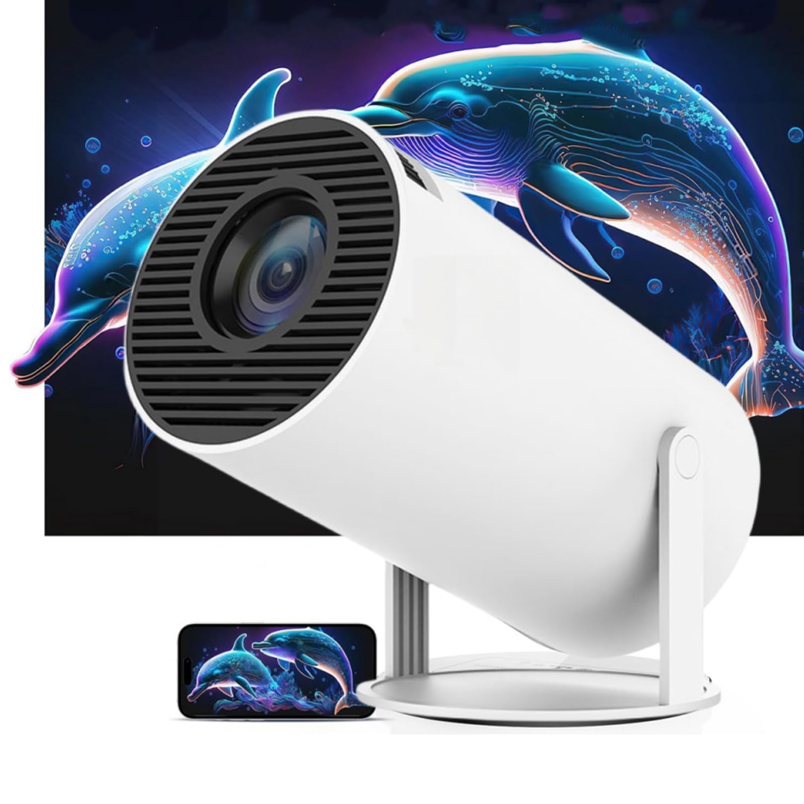 Smart 180° Projector, 4K Home Cinema Projector with WiFi and Bluetooth Auto Keystone, Outdoor Portable Projector Support