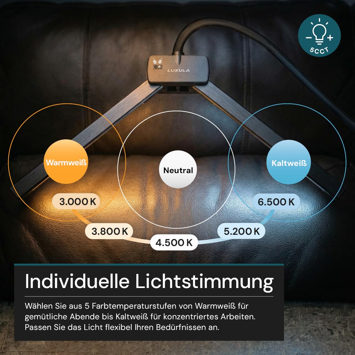 LUXULA LED Stehlampe Schreibtischlampe Doppelkopf Schwarz - Monitor Lampe dimmbar 10 Stufen mit Sensor und Fernbedienung, 5 Farbtemperaturen 3000K-6500K, 18W 1100lm, verstellbar für Büro Homeoffice