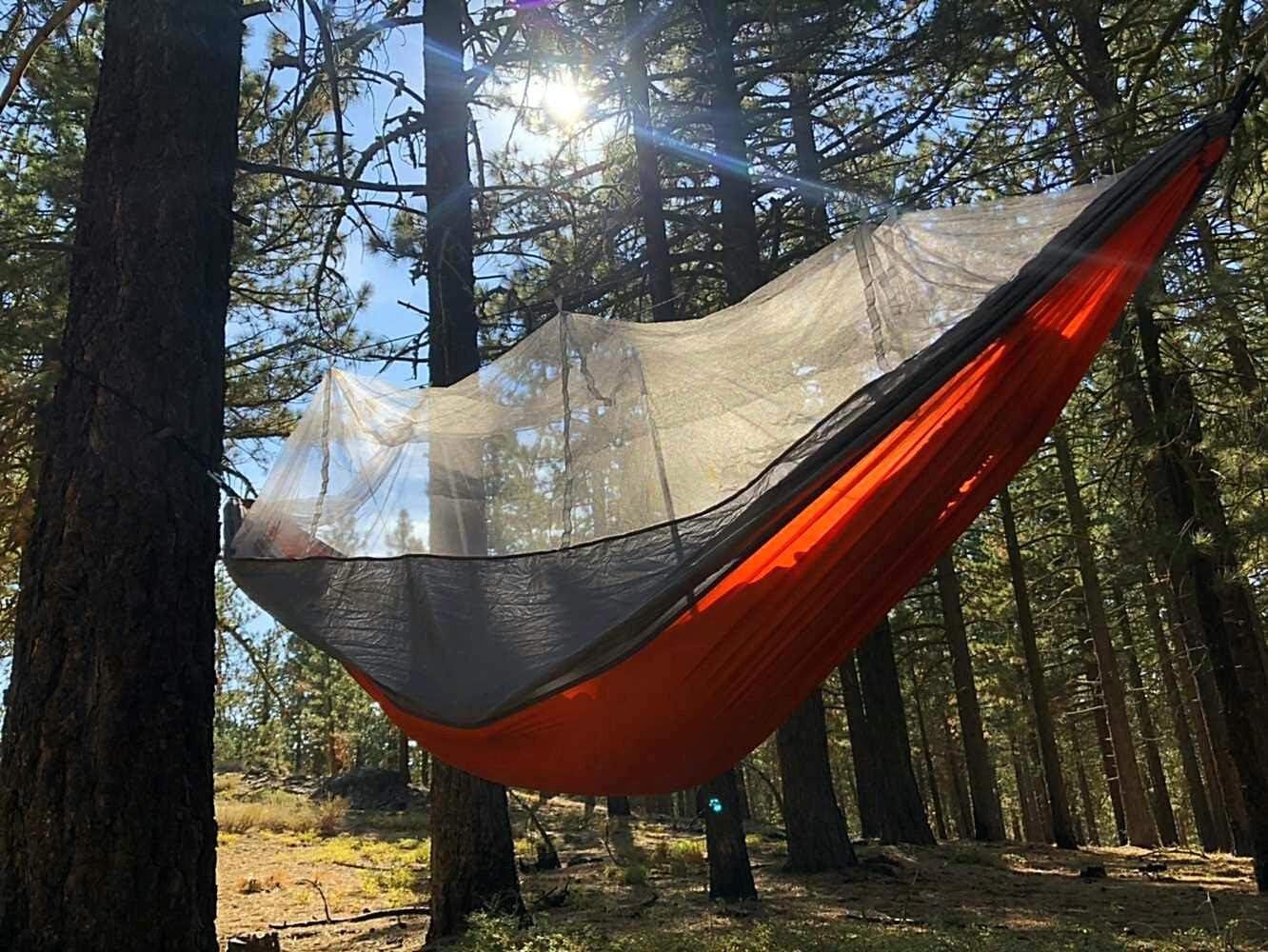 | Double Hammock with Mosquito/Bug Net | Holds Up to 661 lbs | Ultralight 1.4 lbs | Hammocks Outdoor, Hiking, Camping, Backpacking, Travel, Backyard, Beach (Orange)