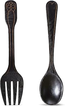 Fork and Spoon Wall Decor Rustic Kitchen Decor 2 Pieces Wooden Modern Spoon Wall Sign Fork and Art Farmhouse Wooden Spoons for Home Kitchen Dining Room