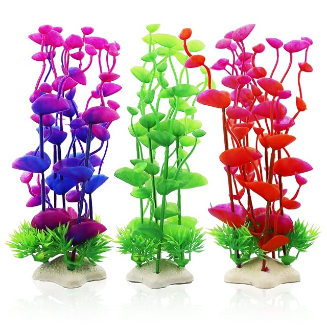 3 Plantas Artificiales de Acuario, Decoraciones de Plantas de Pecera, Plantas de Plástico para Peceras