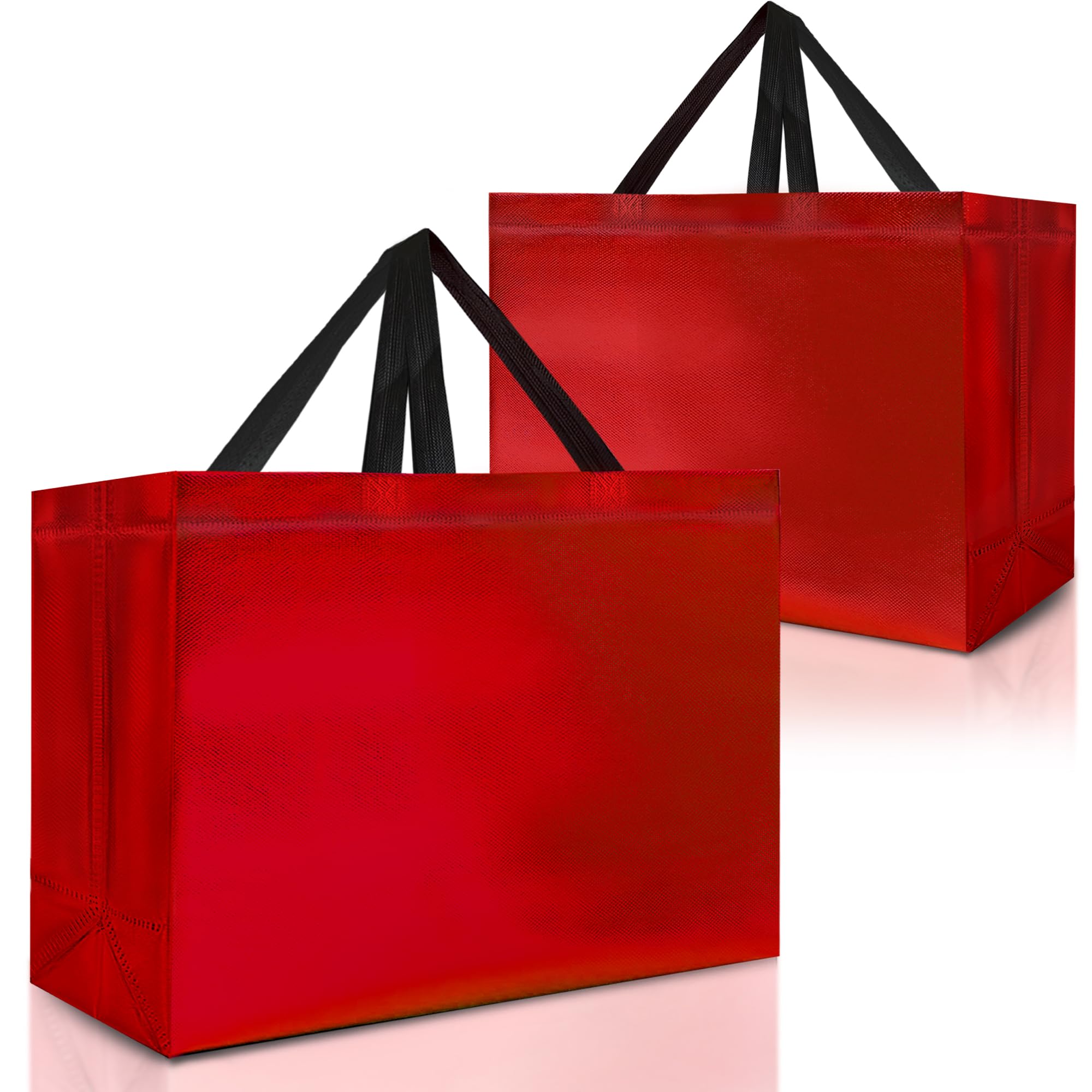Nush Nush Extra Large Red Gift Bags - Set of 12 Reusable Shiny Red Extra Large Gift Bags with Handles - Party Favor Bag for Valentine's Day Gifts,