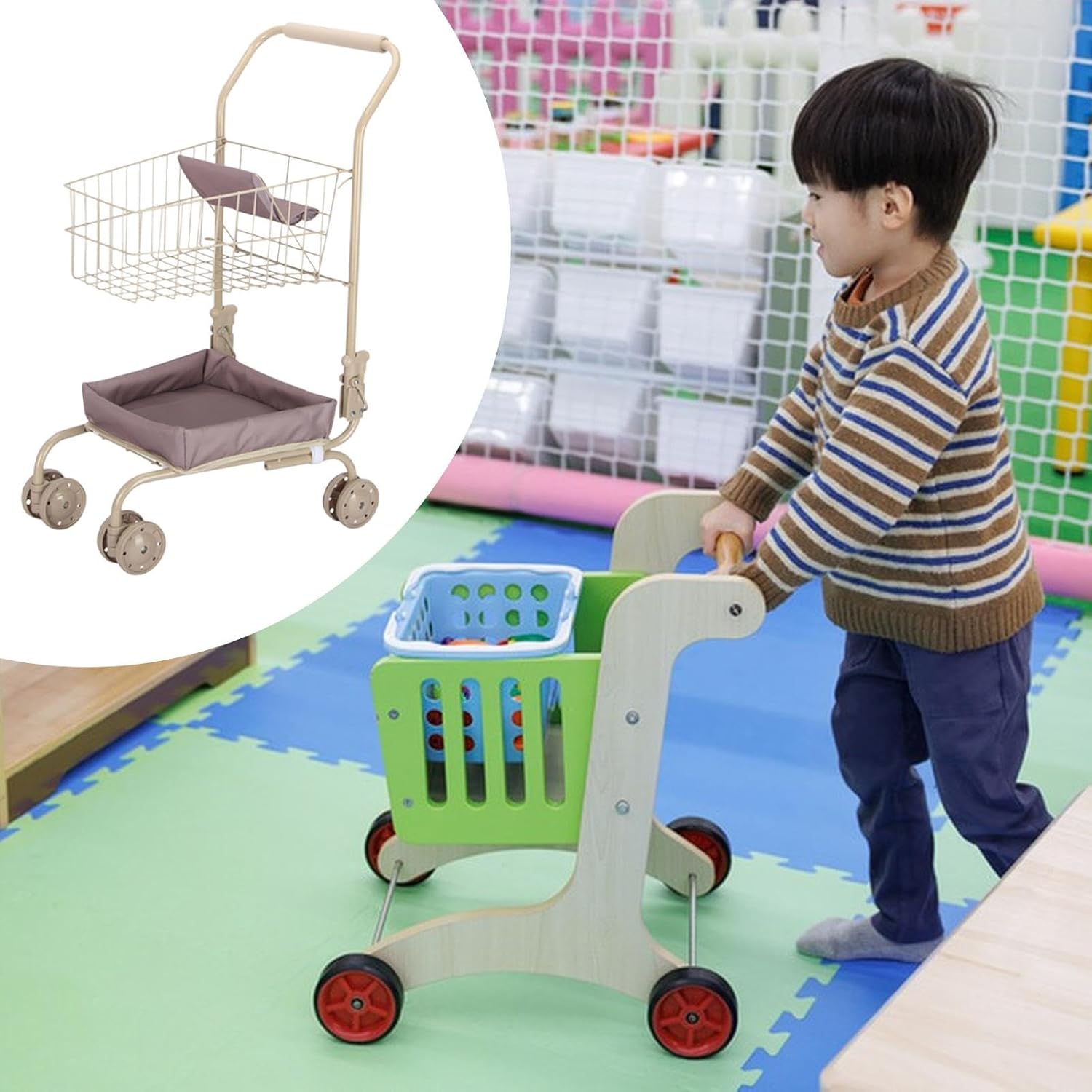 Trolley, Small Folding Trolley for Children's Development, Fun and Educational Role-Playing Game, Gift and Girls, Solid Color Basket