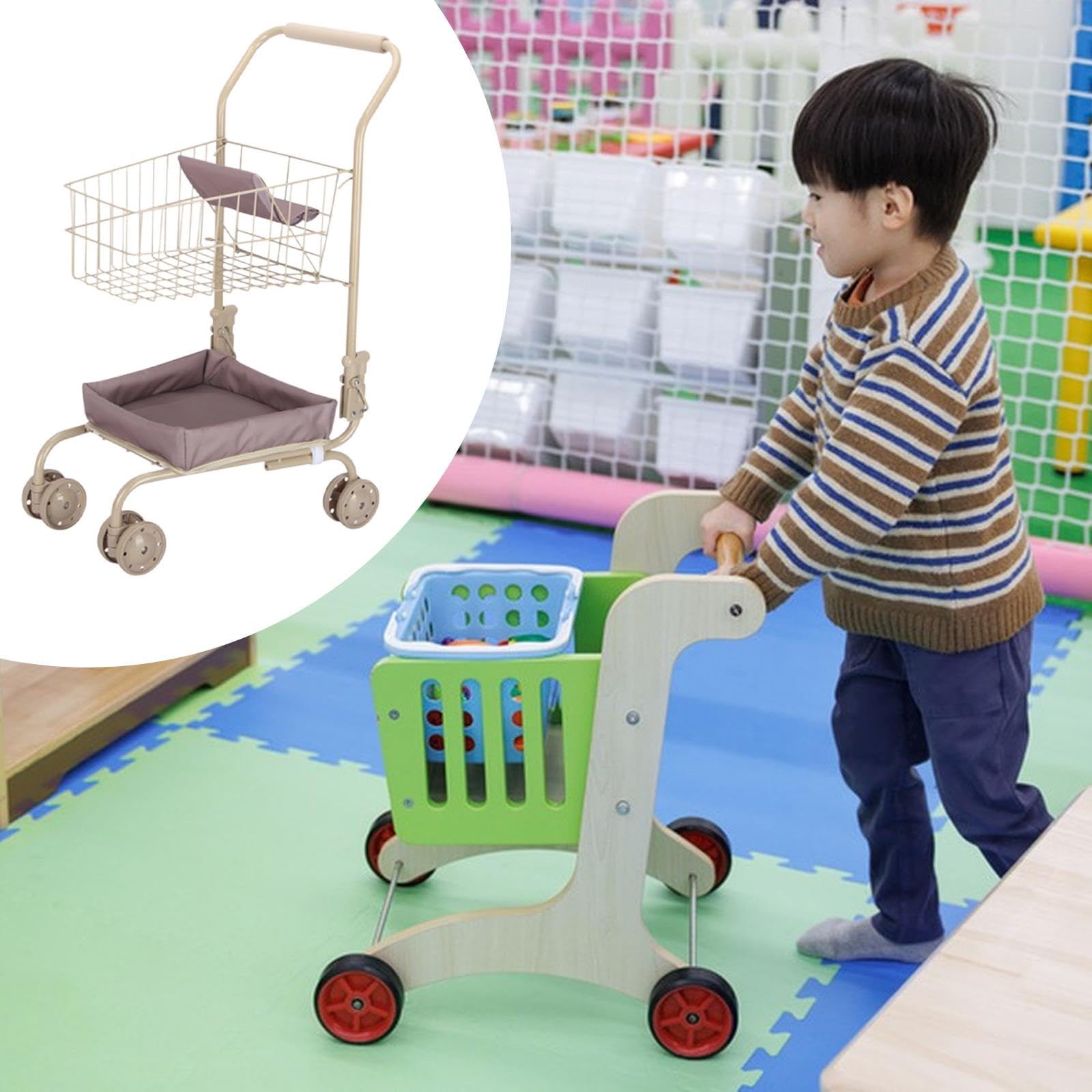 predolo Einkaufskorb Kinder Einkaufswagen Mini Einkaufsrollwagen Rollenspiel Lernspielzeug Handwagen mit Universalrädern für Geschenk Kinderzimmer Dekoration, Korb in Unifarbe