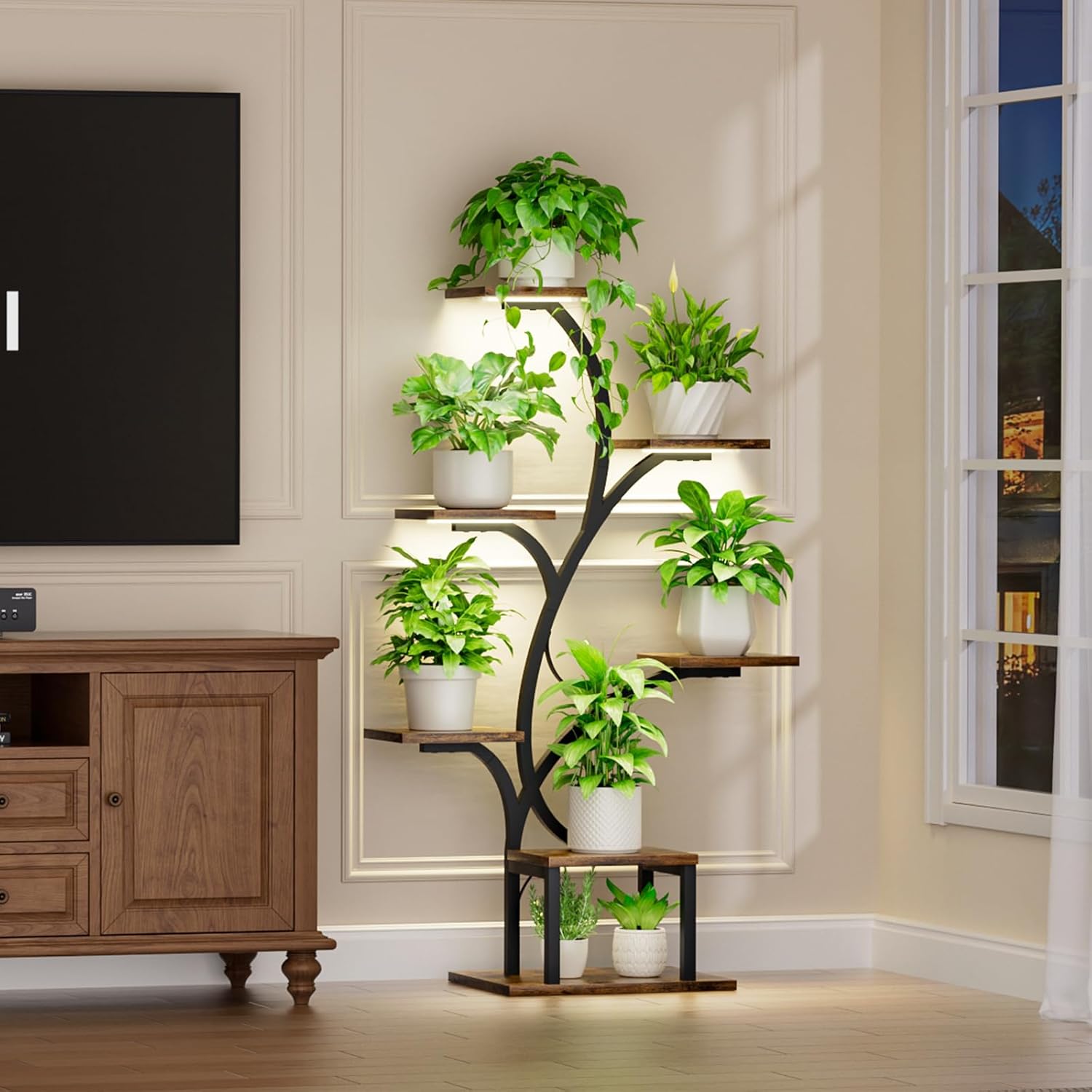 7-Tier Indoor Plant Stand with Grow Lights, 49" Corner Shelf