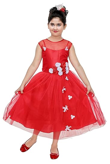 Girl Kids Frock Floral Readymade Net with Cotton Lining Blue Frock|Sleeveless Gown||Beautiful Dress for