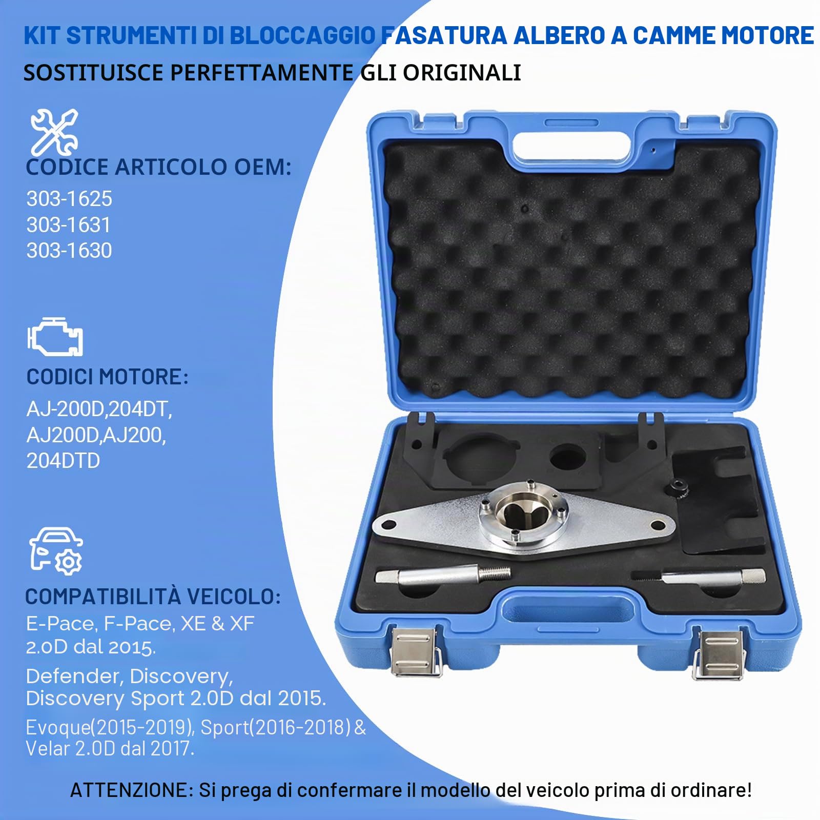 Kit di attrezzi per bloccaggio e fasatura dell'albero a camme del motore compatibile con Land Rover Jaguar Discovery Sport 2.0D, set di attrezzi per l'allineamento dell'albero a camme del motore