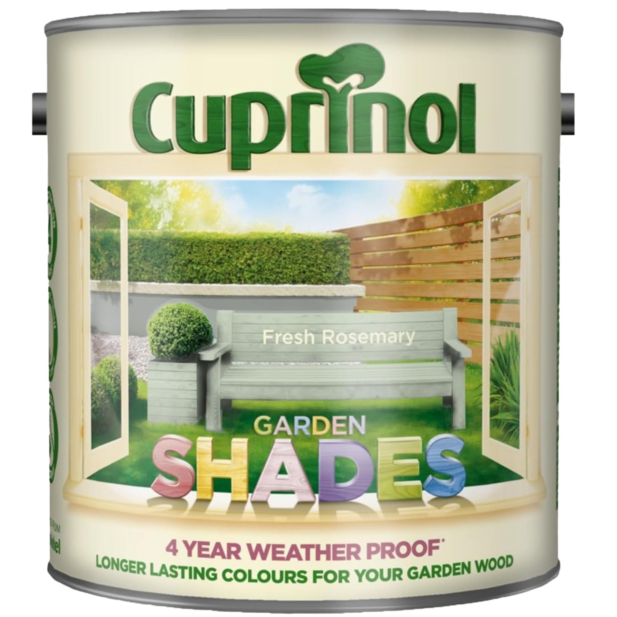 DUAYRA Garden Shades Paint | Quick Drying Water Based | For Garden Fence, Shades, Benches, Terracotta, Brick, Stone | Exterior Wood Furniture | Long Lasting (Fresh Rosemary, 2.5 Liters)