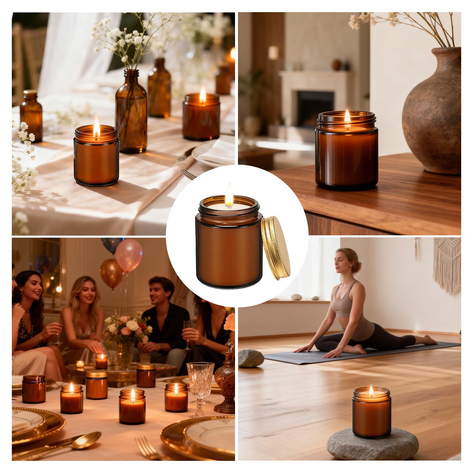 Paquete de 12 velas de soja perfumadas de caoba y madera de teca de 8 onzas, velas de tarro de vidrio a granel, velas de aromaterapia para el hogar, oficina, boda, fiesta y regalos