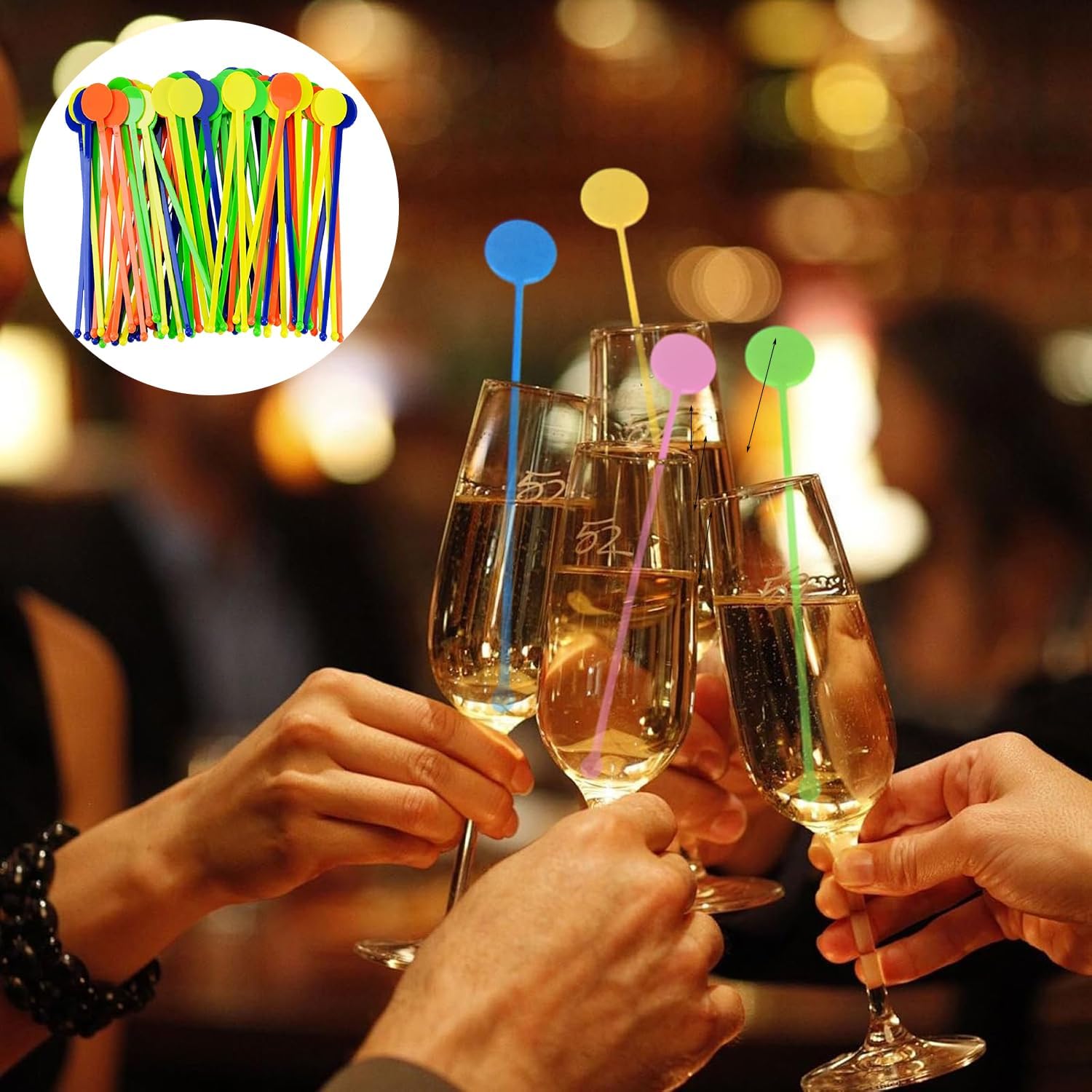 100Pcs Cocktail Swizzle Sticks, BetterJonny 7 Inches Plastic Disc Top Cocktail Stirring Sticks Multifunctional Stir Sticks for Bar Juice Cocktail Creative Mixing Bar (Mixed Color)
