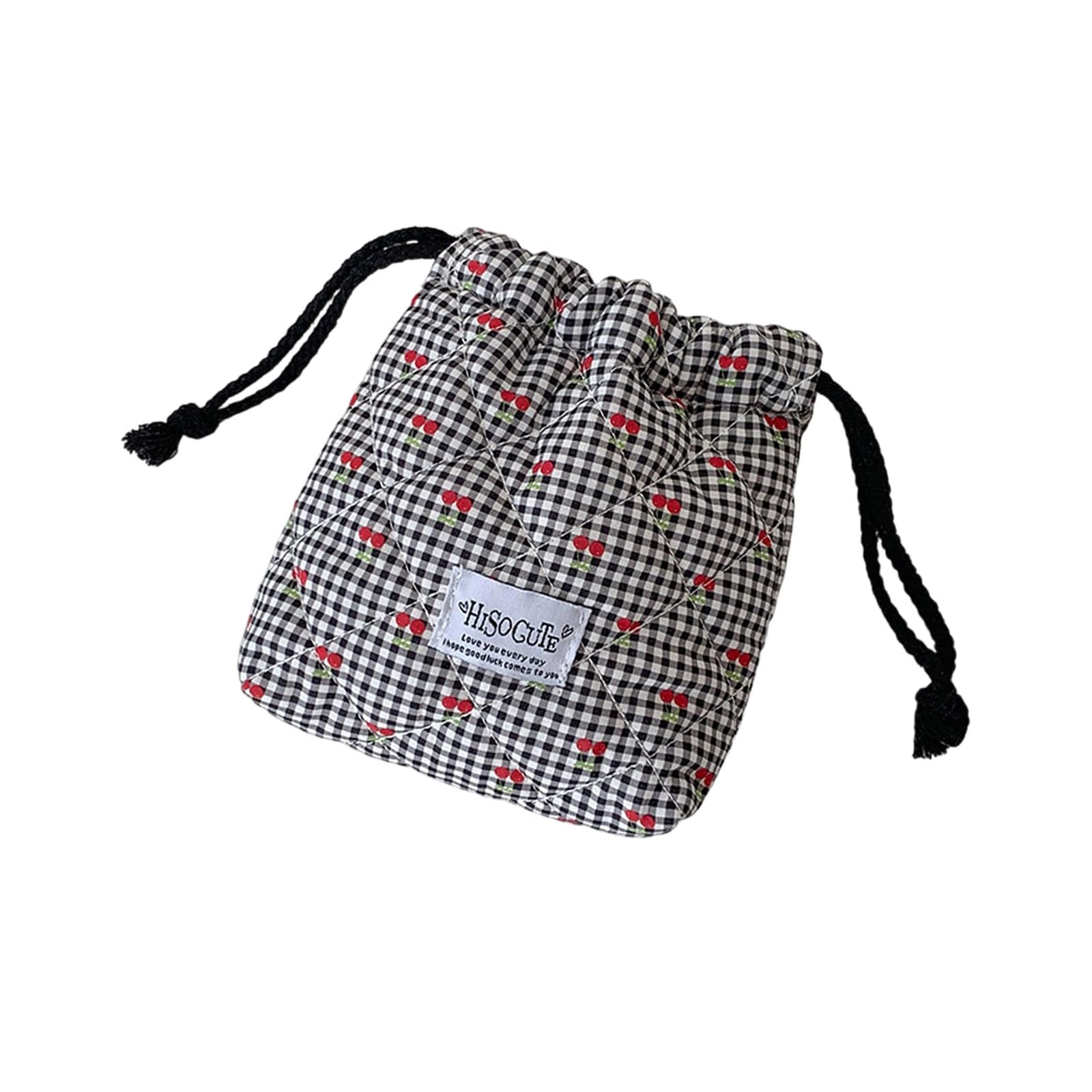 Sturdy Polyester Cotton Drawstring Pouches Portable Storage Solution for Home Travel Fashionable Cherrys Plaids Organizers