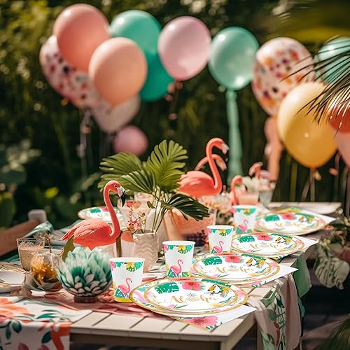 Miniatura 6 de Larchio Platos y servilletas hawaianos Luau para 20 invitados, decoraciones de fiesta Aloha, platos desechables tropicales, servilletas para verano,
