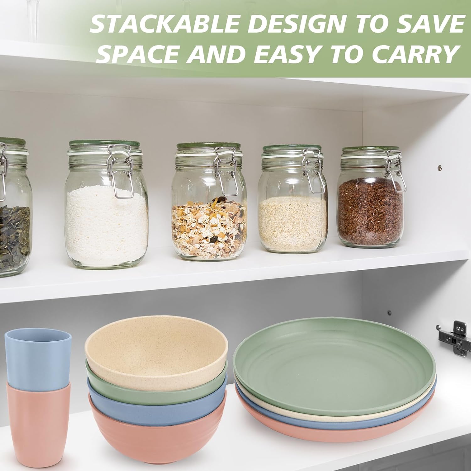 Shopwithgreen Wheat Straw Dinnerware Sets for 4, 20 PCS Unbreakable Plates and Bowls Sets, Reusable Dinner Dishes Set, Bowls, Cups, Plates for Camping, Kitchen, RV, Dorm, Dishwasher Microwave Safe - Image 7