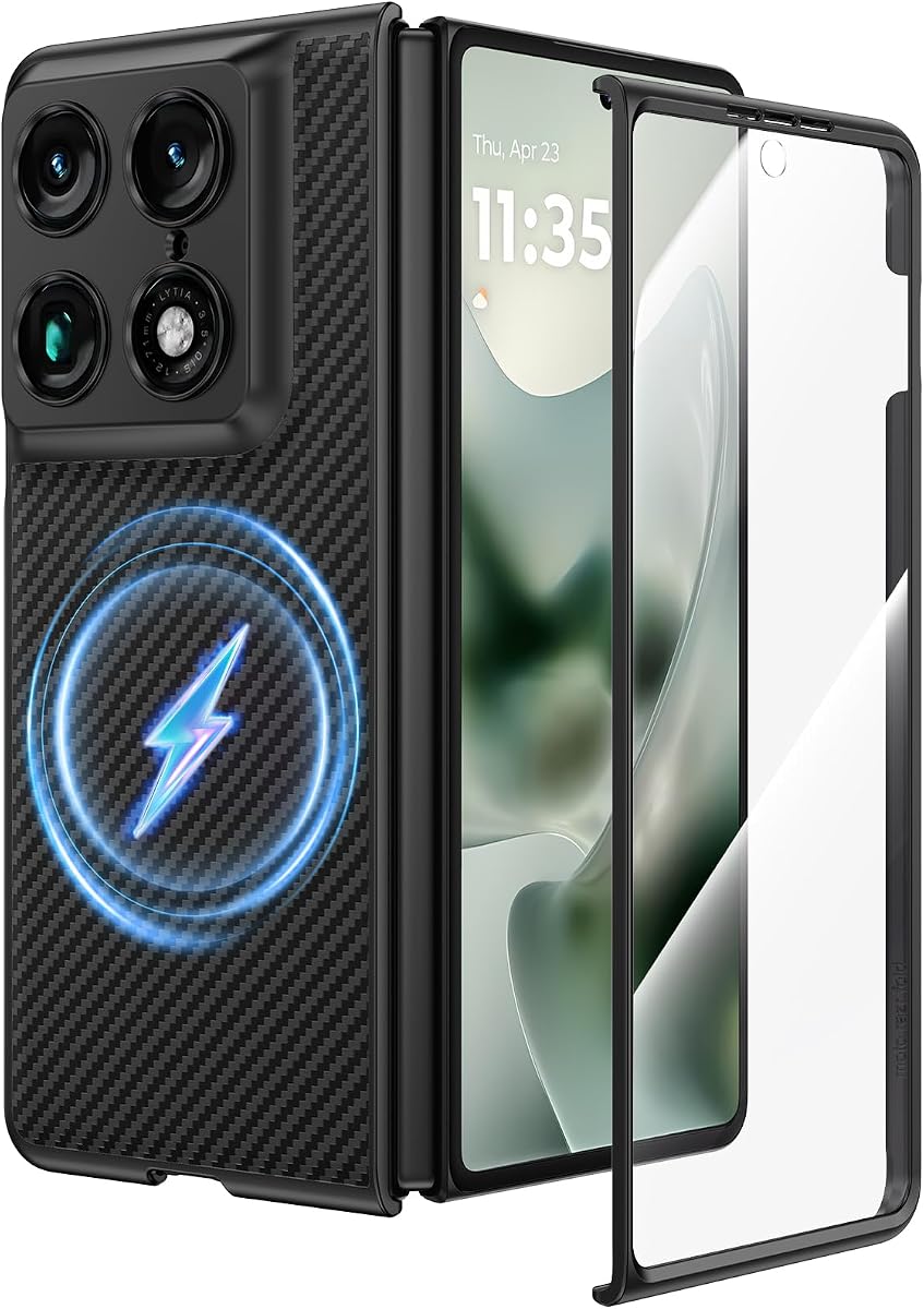 Ruky Magnetic Case for Motorola Razr Fold 2026,Carbon Fiber | Built-in Screen Protector, Compatible with MagSafe, Ultra-Thin Protective Phone Case for Moto Razr Fold 5G, Carbon Fiber