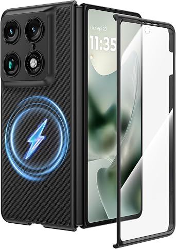 Ruky Magnetic Case for Motorola Razr Fold 2026,Carbon Fiber | Built-in Screen Protector, Compatible with MagSafe, Ultra-Thin Protective Phone Case for Moto Razr Fold 5G, Carbon Fiber