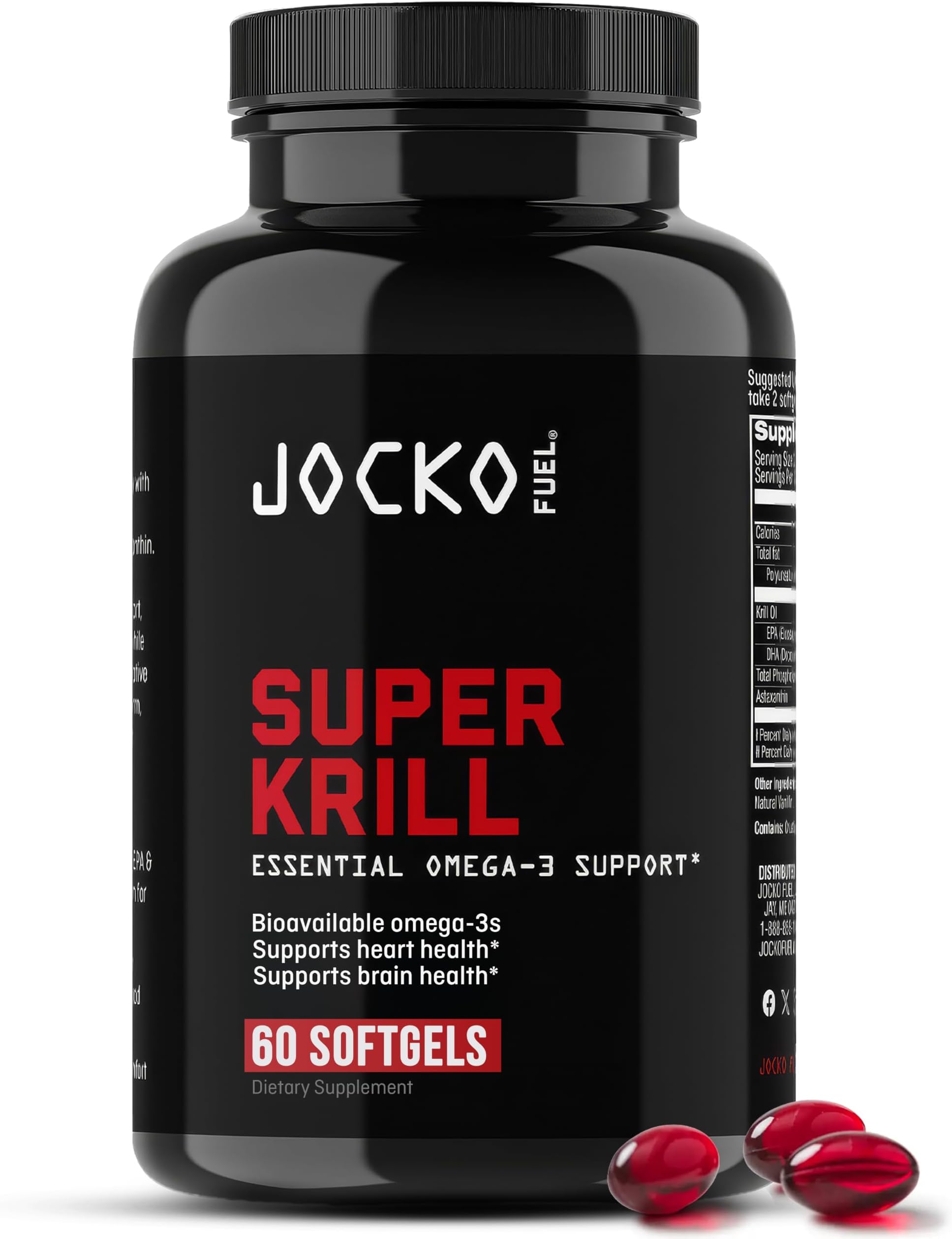 Jocko Fuel Antarctic Krill Oil Omega 3 Fatty Acid Supplements DHA & EPA - 1000mg Softgels - Supports Joints, Mobility & Mental Function (60 Softgels)