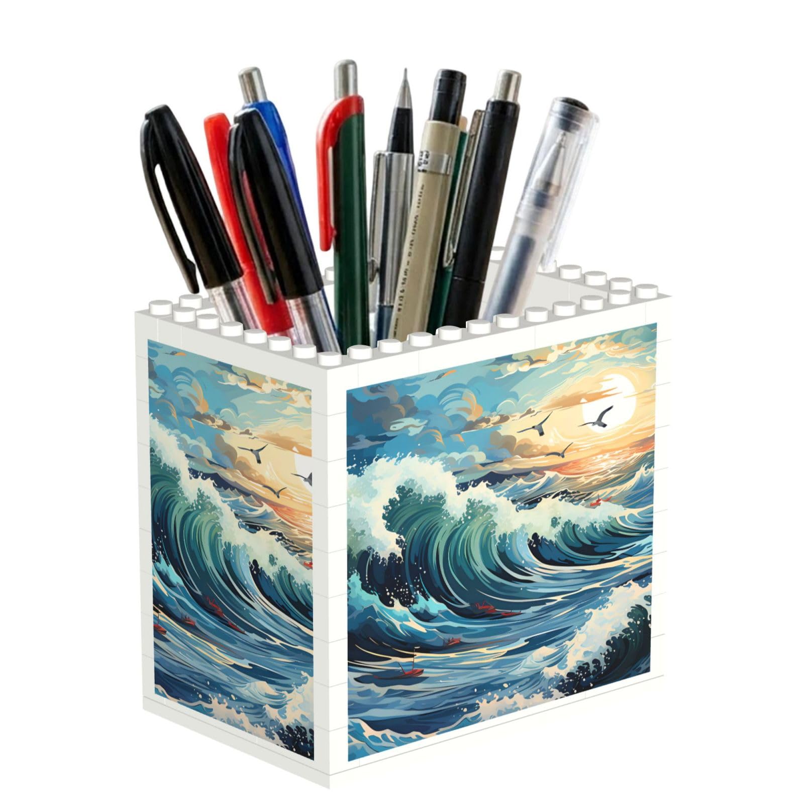 SXZVVBN Wave Sailboat Seagull Building Block Desk Tidy ABS Organiser