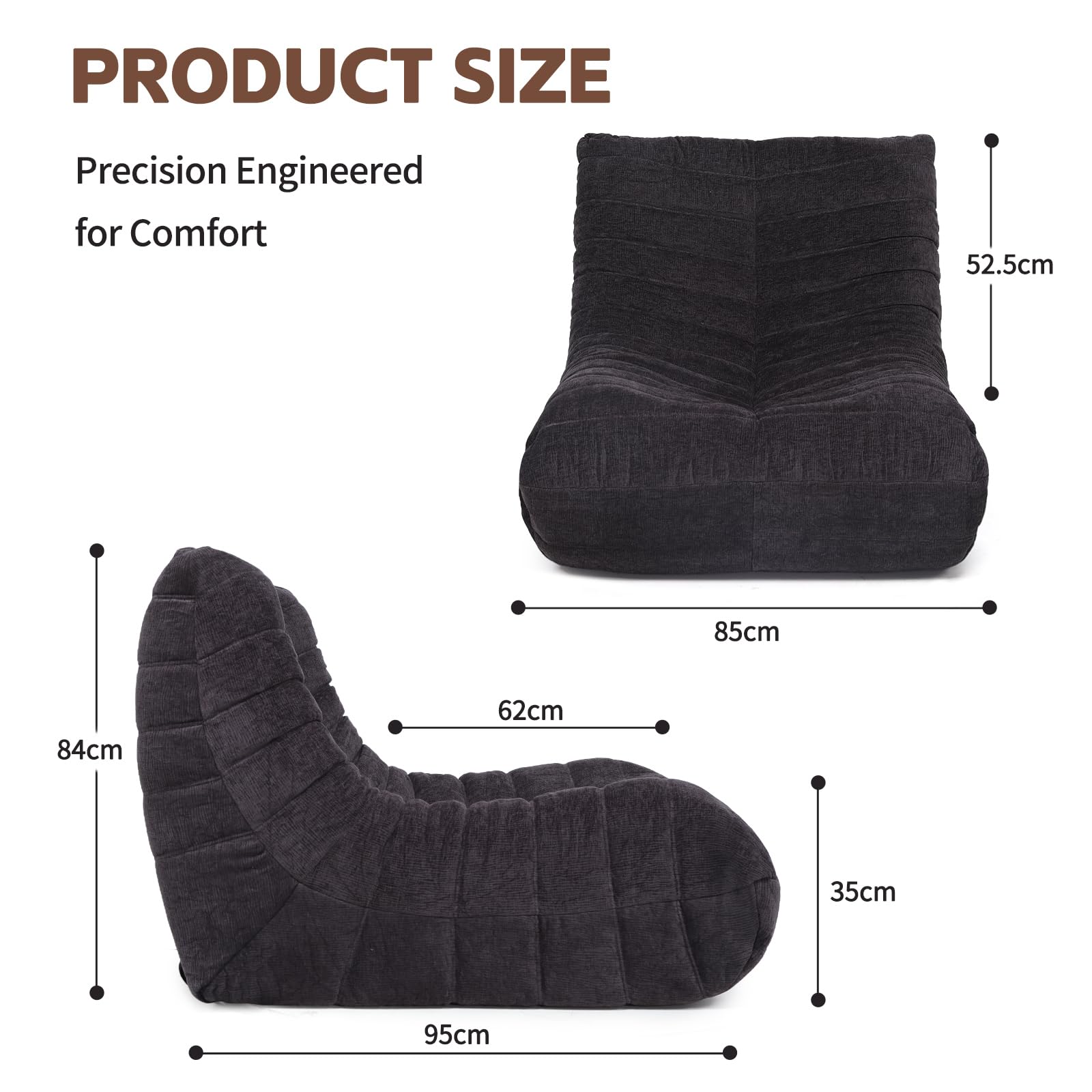 HealthRelife Sofá Puff para Adulto - Sillón Moderno XXL , Pera para Salón y Dormitorio con Relleno, para Leer y Jugar,color marrón