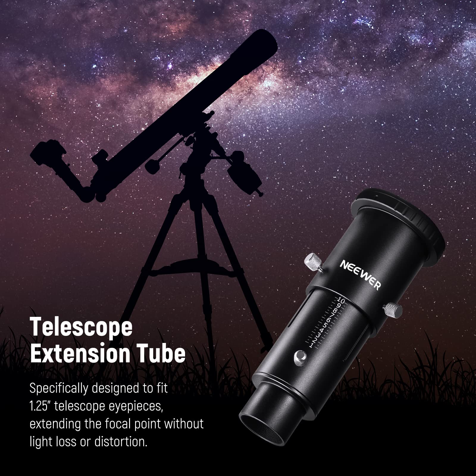 NEEWER Adattatore per Fotocamera per Telescopio Variabile da 1,25" e Kit Tubo di Estensione da 1,25", Compatibile con Nikon e Telescopio Oculare per l'Astrofotografia di Messa a Fuoco