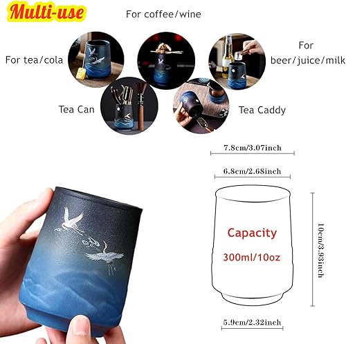 Miniatura 5 de Juego de 2 tazas de café de cerámica, sin asas, proceso de glaseado mate, taza esmaltada grande de 10 onzas para café, latte, té, sushi Yunomi y