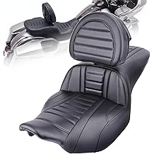 Gel Motorcycle Seat with Adjustable Driver Backrest for Harley Touring 2024-2025 Road Glide Street Glide CVO, 2-Up Seat with Cooling Gel, PU Leather (Black horizontal stripes)