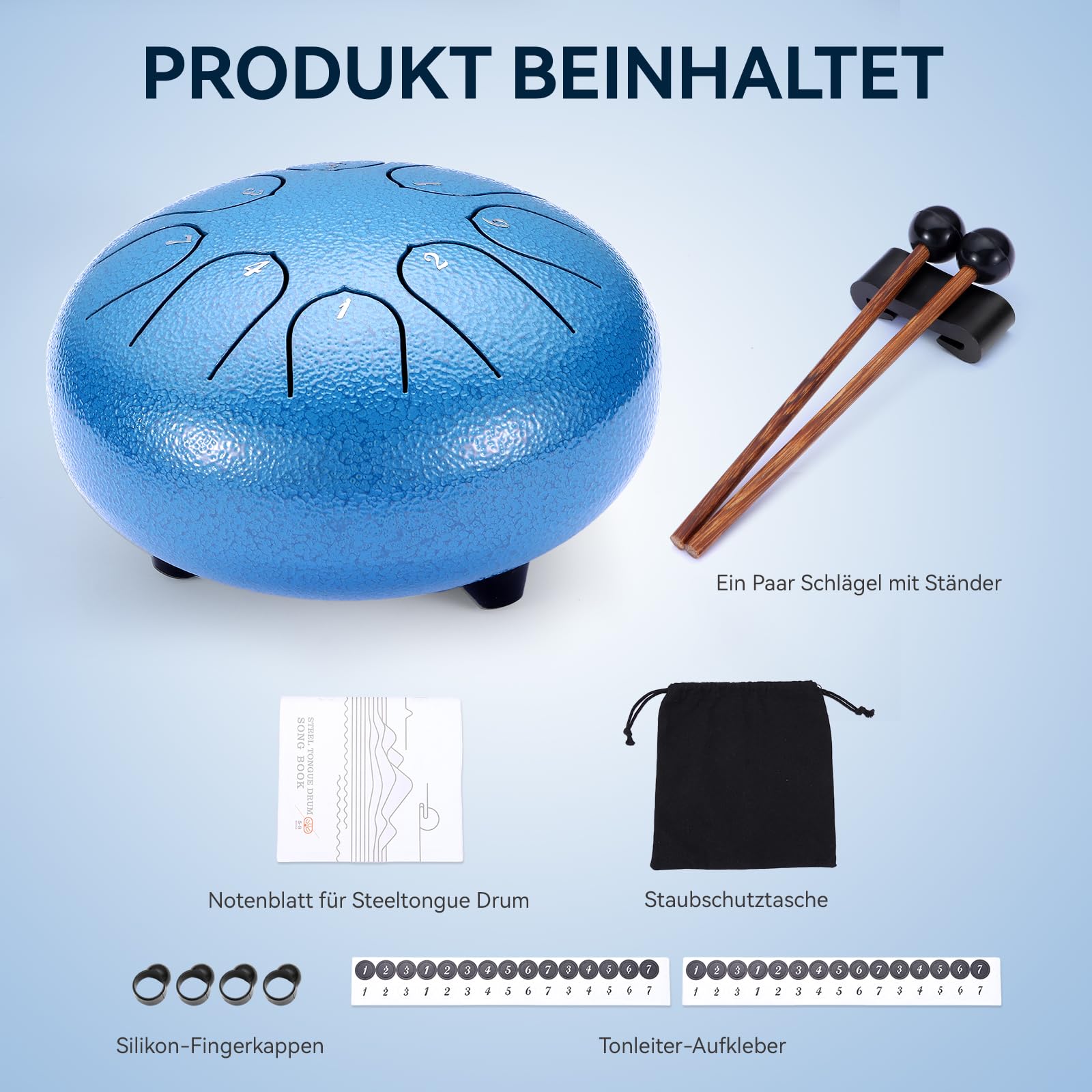 Tambour à langue de 15,24 cm, 8 tons, en acier, pour méditation et détente, yoga, activités familiales, instrument de pluie de jardin, bleu