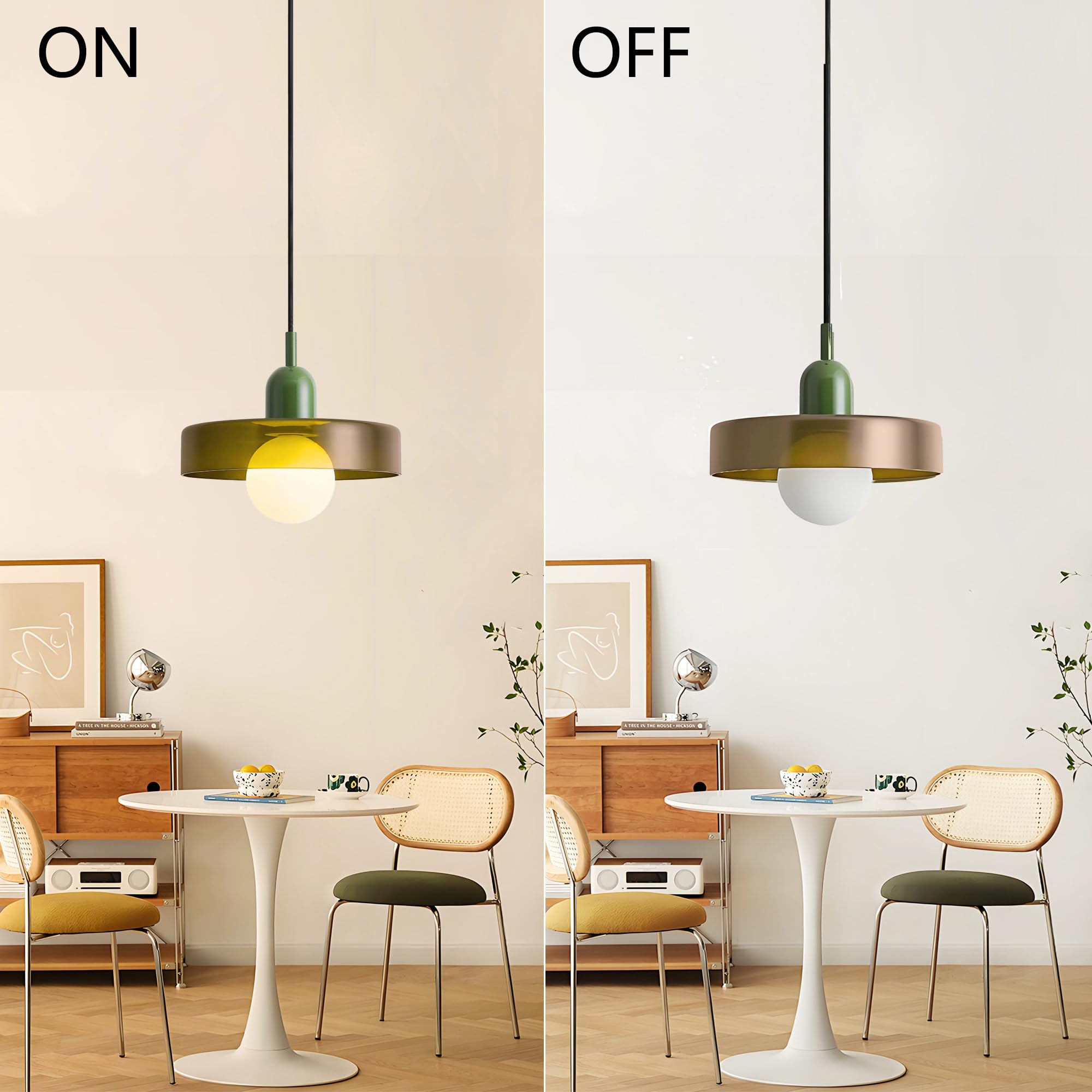 Pendelleuchte Esstisch, E27 Hängelampe aus Glas in Grün ⌀25cm, Pendellampe für Küchen Esszimmer Wohnzimmer & Schlafzimmer, Hängende Deckenlampe, Mid-Century Modern Stil