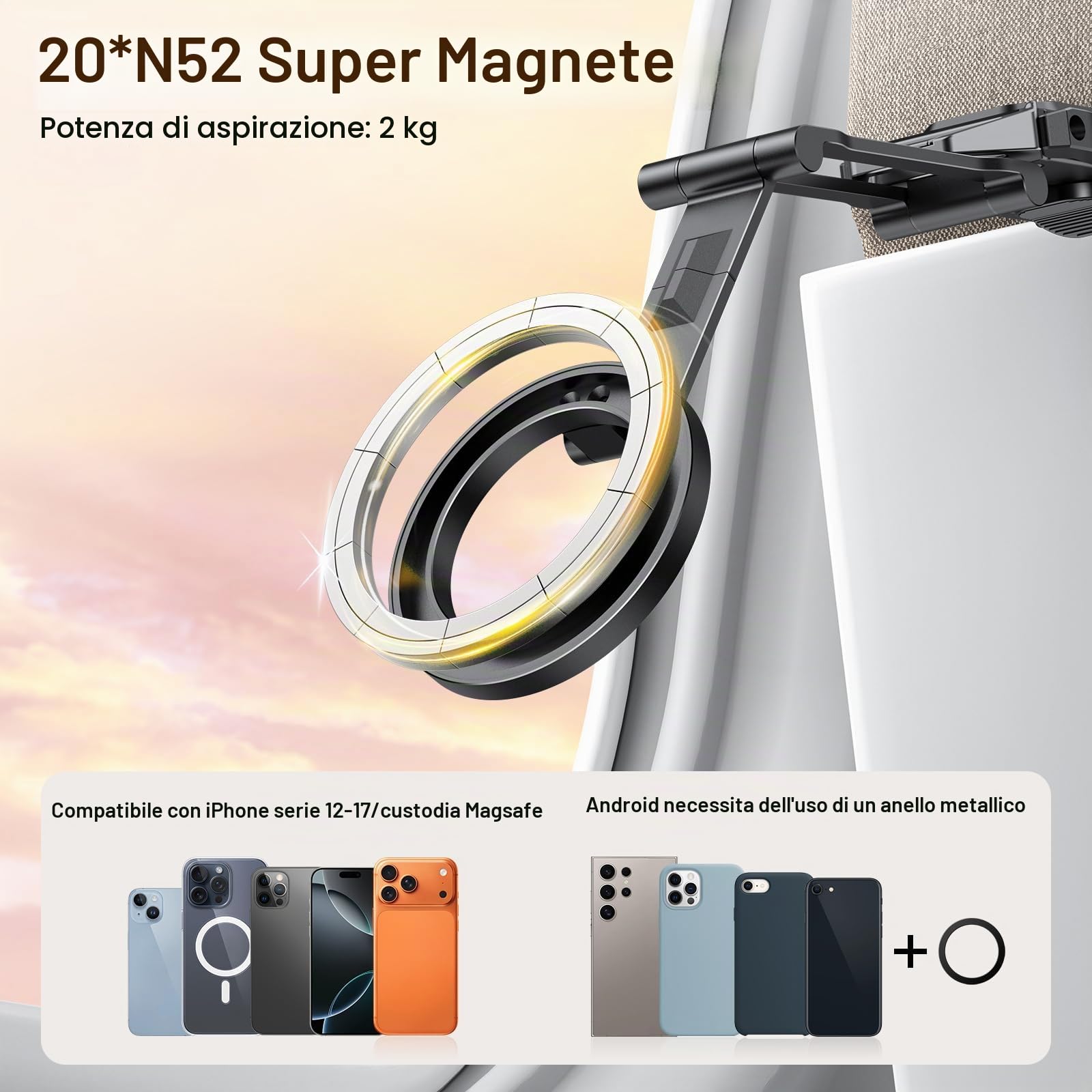 OMOTON TP02 Pro Treppiede a 360° con rotazione per MagSafe, con vite da 1/4" e piastra Arca-Svizzera, bastone selfie per iPhone serie 12-17